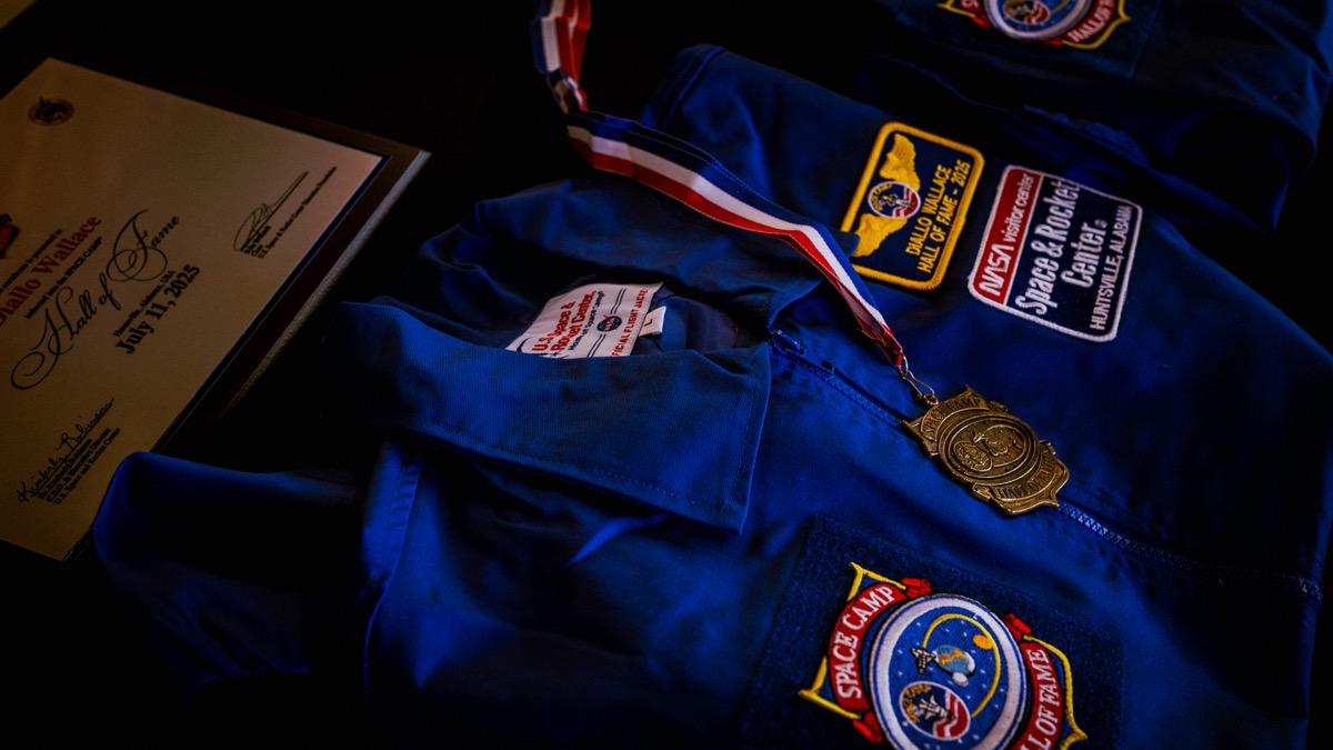 Space Camp Hall of Fame jacket and medal awarded to Diallo Wallace in 2025